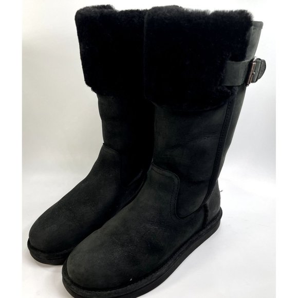 UGG AUSTRALIA WILOWE BLACK LEATHER BIKER BOOTS  Size US 7 EUR 38 - Picture 3 of 13